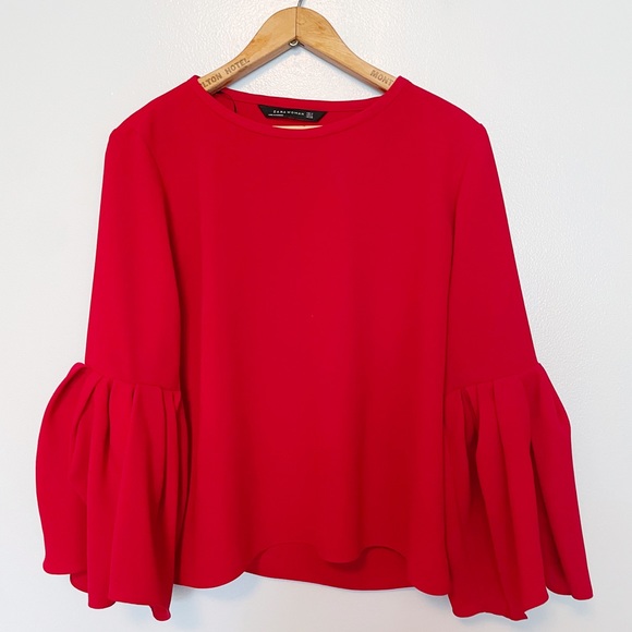 Zara red bell sleeve blouse - Picture 4 of 4